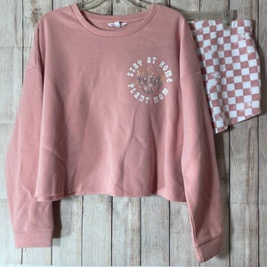 Grayson Social 2 Pc Pink Sweatshirt & Sweatshorts PJs Set Pajamas Size XL NWT